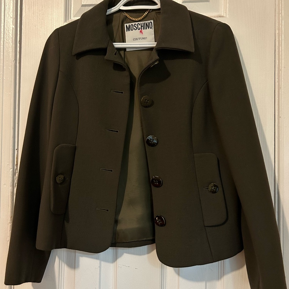 AuthentIc MOSCHINO women’s blazer jacket size 6, olive green made in Italy
